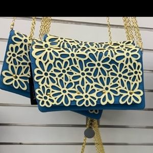 Daisy Clutch Crossbody Classic Blue and Custard NWT